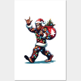 Santa Bigfoot Christmas Lights Rock Funny Sasquatch Believe Posters and Art